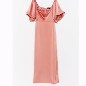 Satin Puff Sleeve Maxi Dress, Coral, Size 8